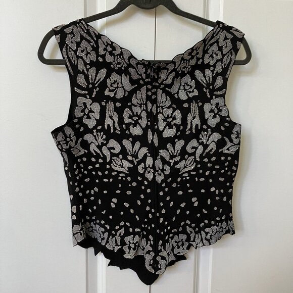 Y2K Gilani Beaded Floral Tank Top Womens 10 Black Whimsigoth 2000s - Picture 5 of 7